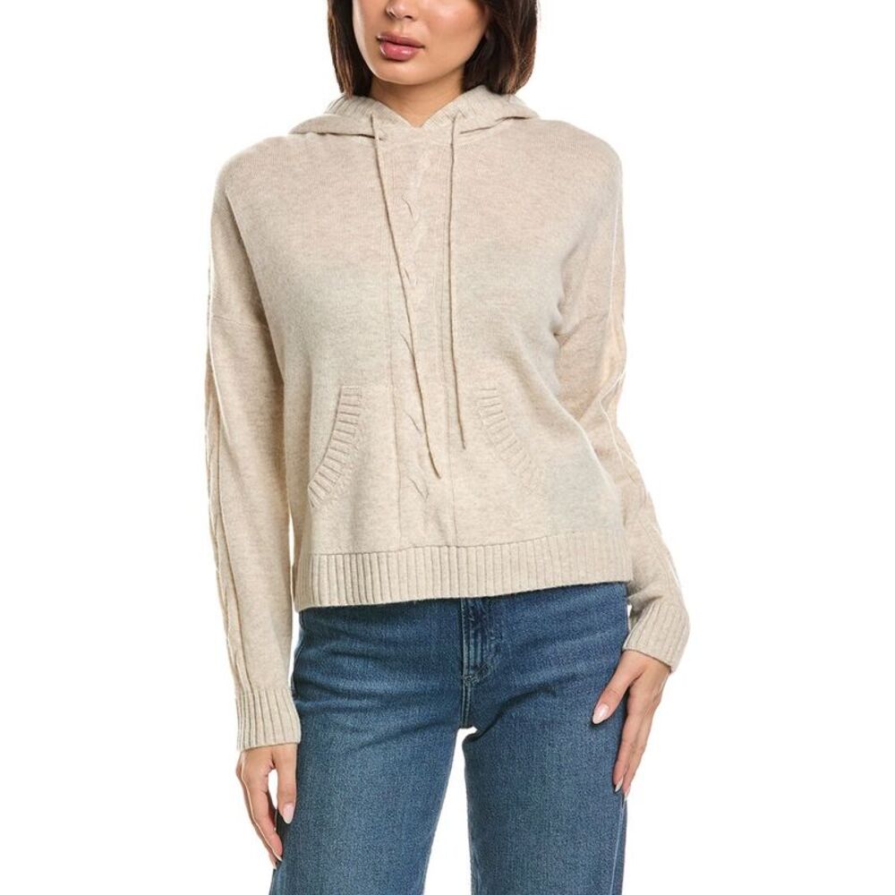 Brodie Cashmere Womens  Lounge Cable Wool & Cashmere-Blend Hoodie, Brown